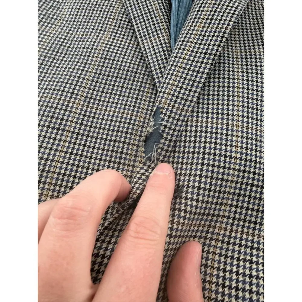 Pendleton Houndstooth Grey Men’s Blazer 42R 100% Wool Shoulder Pads Formal